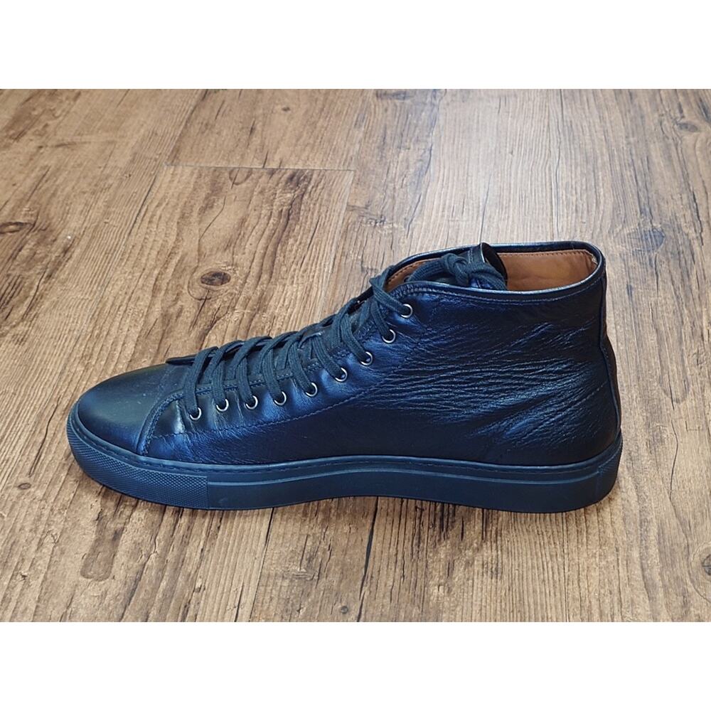 Gustin High Top Sneakers Black Calfskin Leather Size 43 EU/10US Made In Italy - Picture 6 of 11